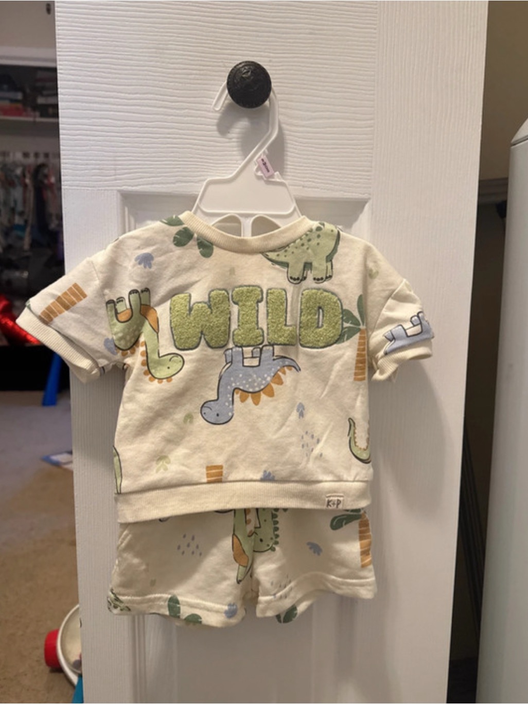 Unbranded Kids Dino 'Wild' Short Pajama Set In Cream And Green